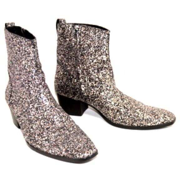 Osstone Men’s Chelsea Silver/Black Glitter Dress Boots with Side Zipper -Heels - Picture 7 of 7